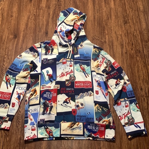 Men’s Polo Ralph Lauren Ski-Theme Fleece Patchwork Hoodie Men’s Size XL NWT - Picture 7 of 10